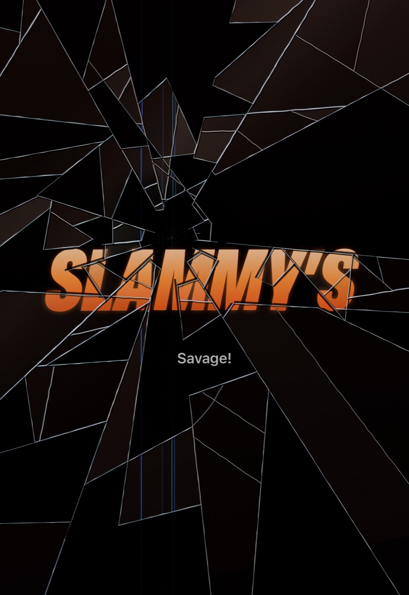 After a Savage slam: orange glass shattered, with shards missing